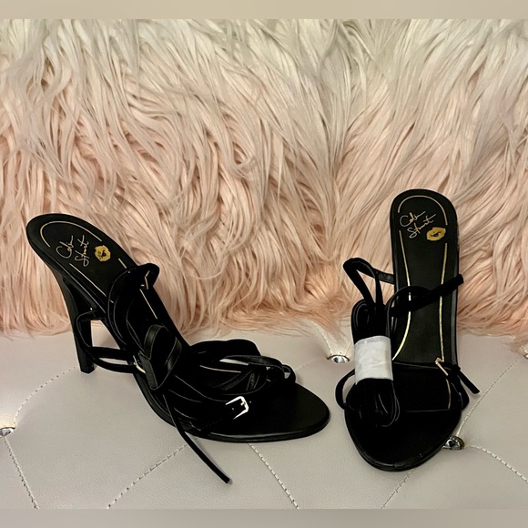 NEW RARE Colin Stuart Faux Suede Ankle Wrap Black Heeled Sandals Size 11B - Picture 7 of 13
